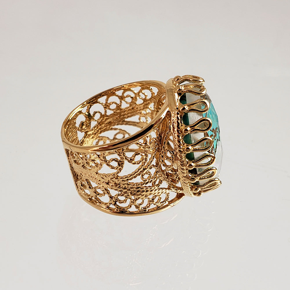 Gold Plated Turquoise Doublet Filigree Ring