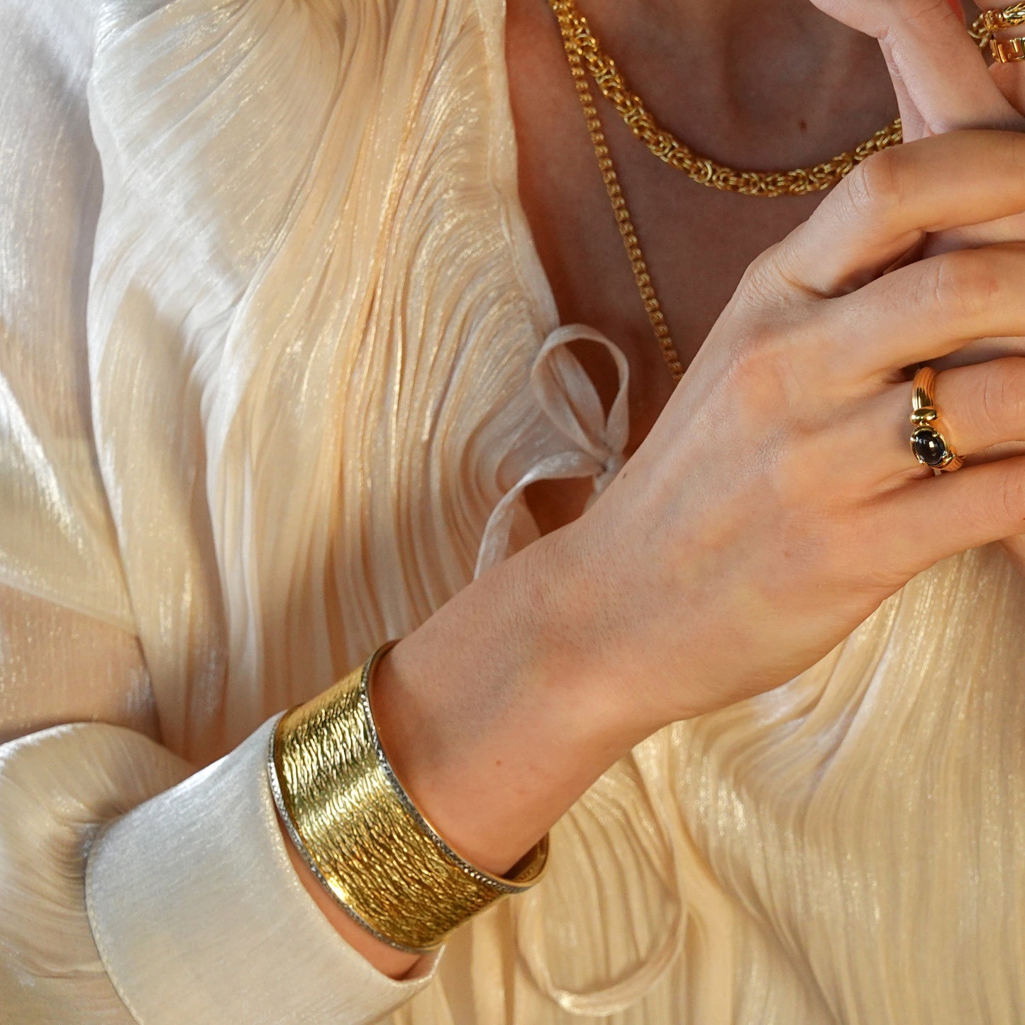 Textured Cuff Bracelet with Diamond-Cut Sparkle - Wide Cuff Bangle