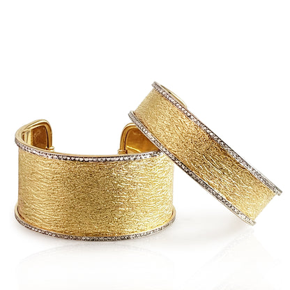 Textured Cuff Bracelet with Diamond-Cut Sparkle - Wide Cuff Bangle