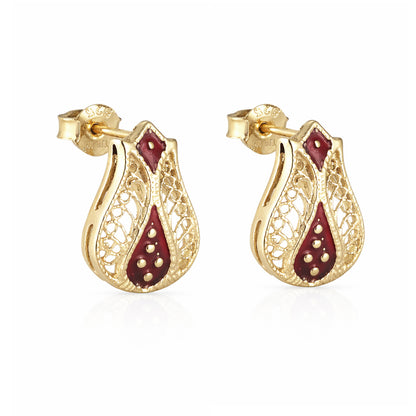 Red Enamel Filigree Stud Earrings