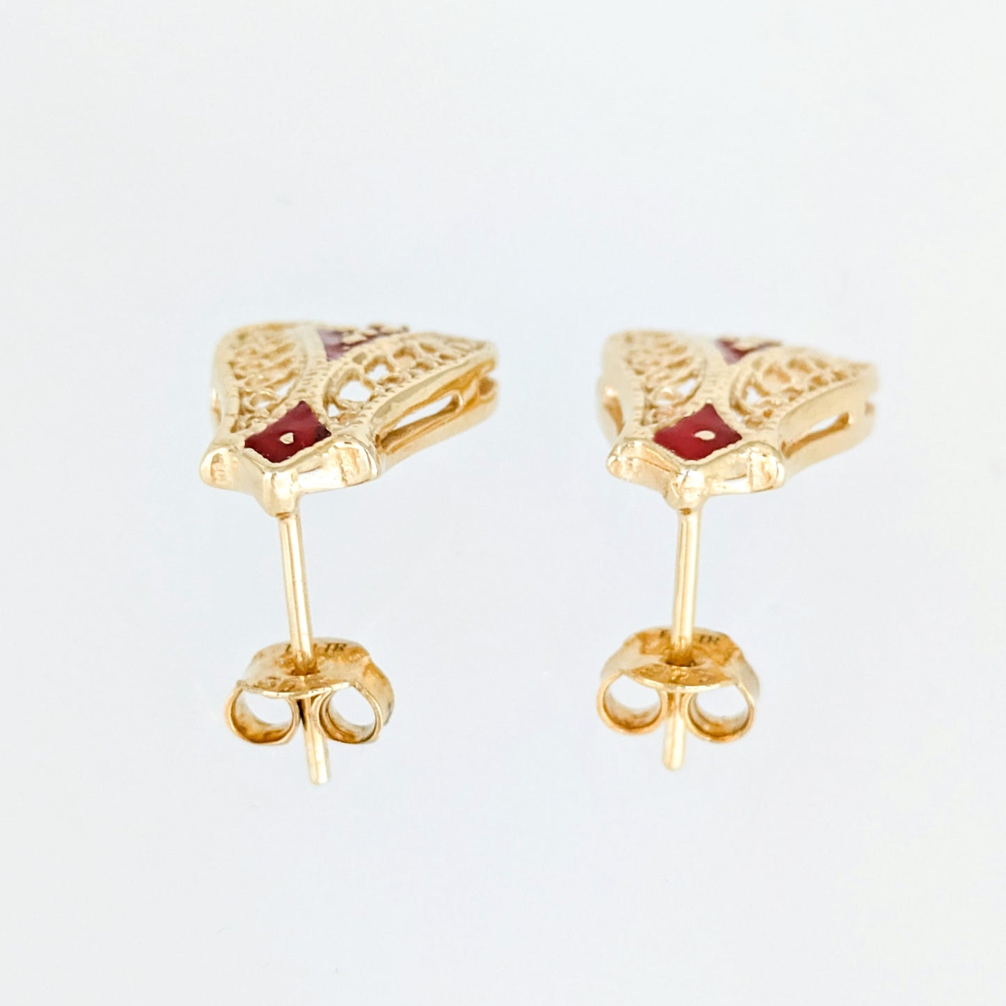 Red Enamel Filigree Stud Earrings