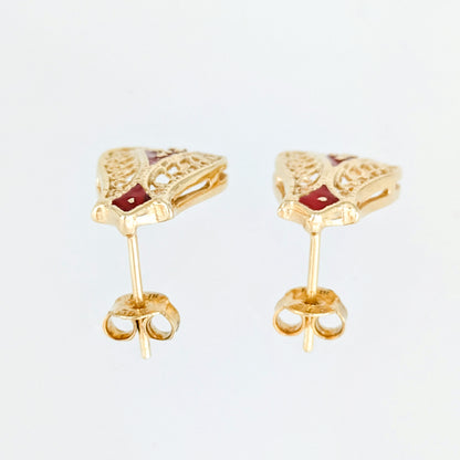 Red Enamel Filigree Stud Earrings