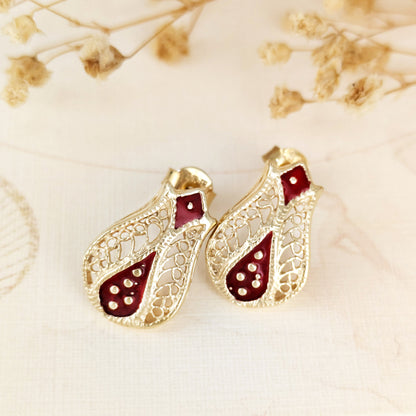Red Enamel Filigree Stud Earrings