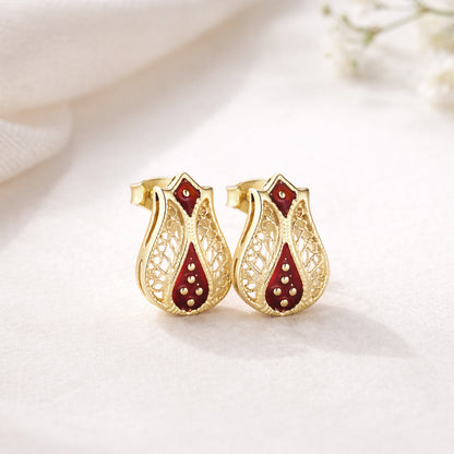 Red Enamel Filigree Stud Earrings