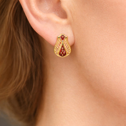 Red Enamel Filigree Stud Earrings