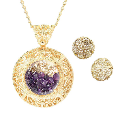Unforgettable Duo Deal: Shaker Necklace w/ 36” Chain & Filigree Stud Earrings - TurkishBling