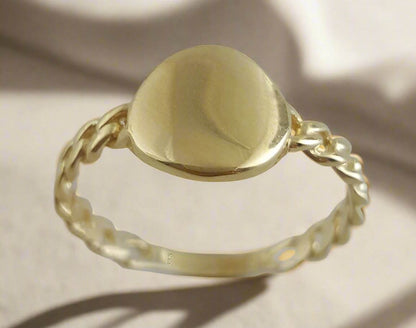 Engravable Cuban Chain Link Shank Gold Ring - 10k, 14k, 18k - TurkishBling