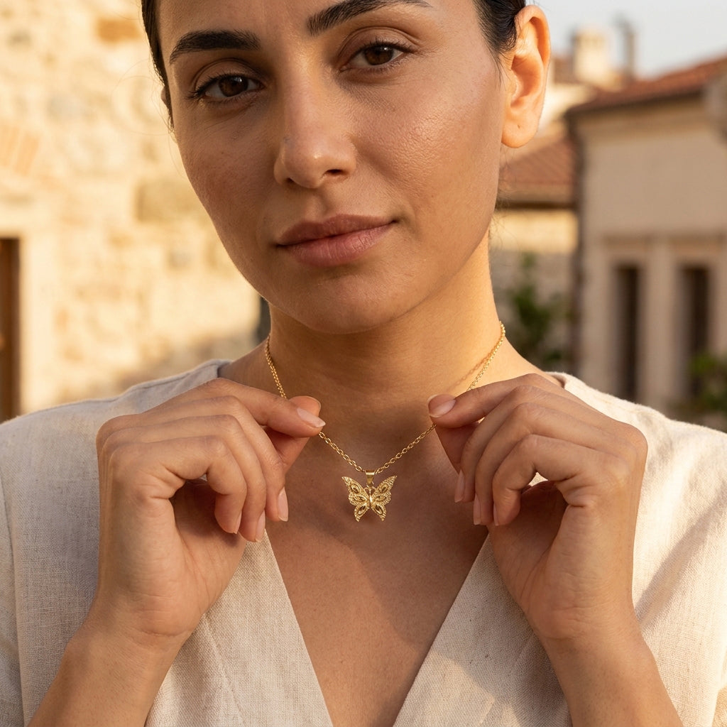 Textured Butterfly Pendant with Sculpted Wing Details