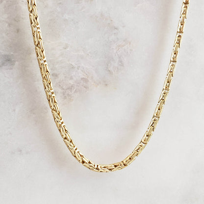 Timeless Gold Byzantine Chain Necklace, 18k Gold Over Sterling Silver, Available in 18in, 24in, 30in with 2in Extender