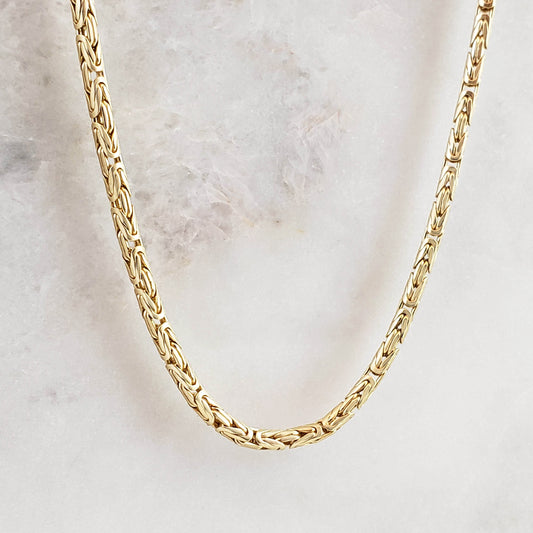 Timeless Gold Byzantine Chain Necklace, 18k Gold Over Sterling Silver, Available in 18in, 24in, 30in with 2in Extender