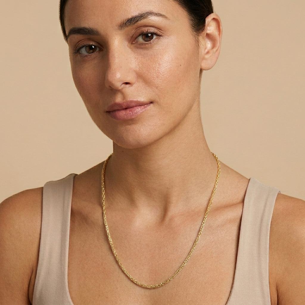 Timeless Gold Byzantine Chain Necklace, 18k Gold Over Sterling Silver, Available in 18in, 24in, 30in with 2in Extender