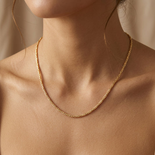 Timeless Gold Byzantine Chain Necklace, 18k Gold Over Sterling Silver, Available in 18in, 24in, 30in with 2in Extender