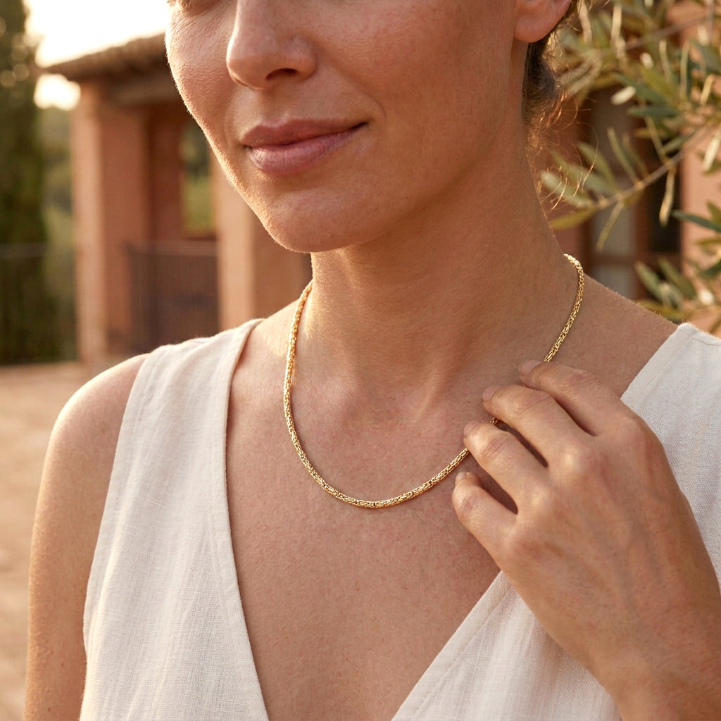 Timeless Gold Byzantine Chain Necklace, 18k Gold Over Sterling Silver, Available in 18in, 24in, 30in with 2in Extender
