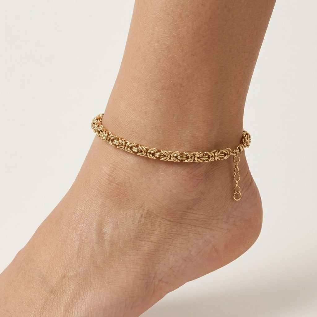 Byzantine Chain Anklet 18k Gold Over Bronze Adjustable 9+1 Inch