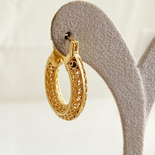 Stunning Gold Filigree Hoops – Artisan Handcrafted Small Hoops, 1-Inch Vintage-Inspired Jewelry