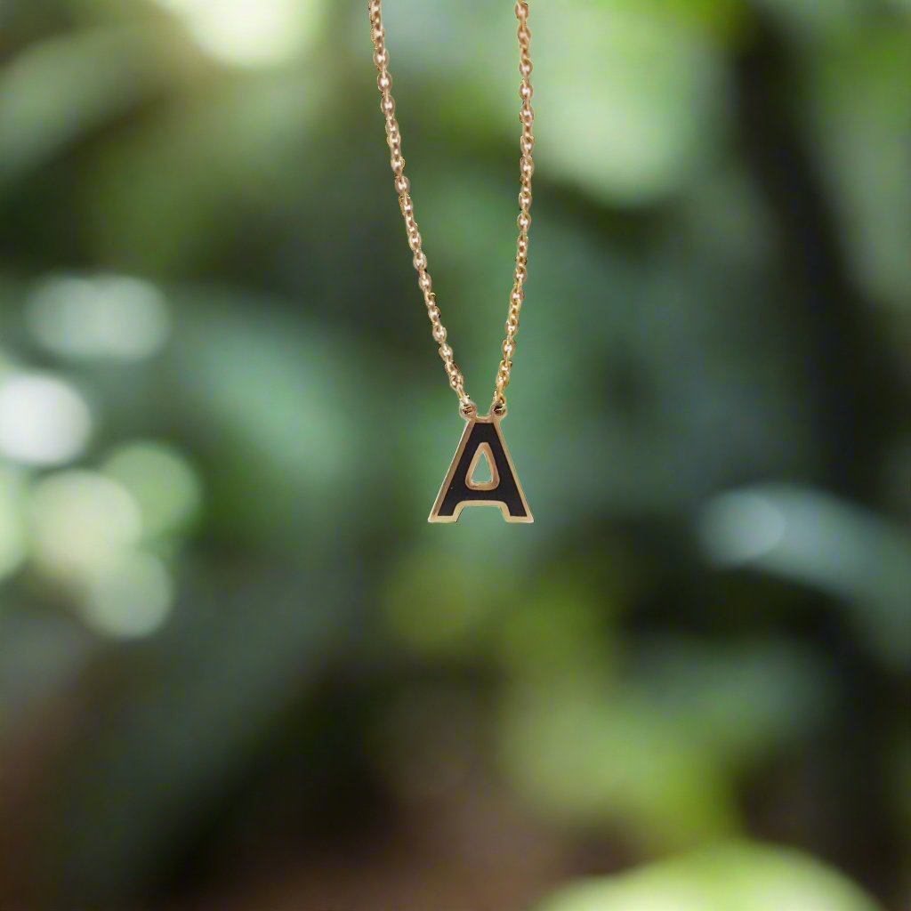 Initial Necklace, Personalized Jewelry ,Gifts for Her, Enamel Necklace 18k Gold Over Bronze