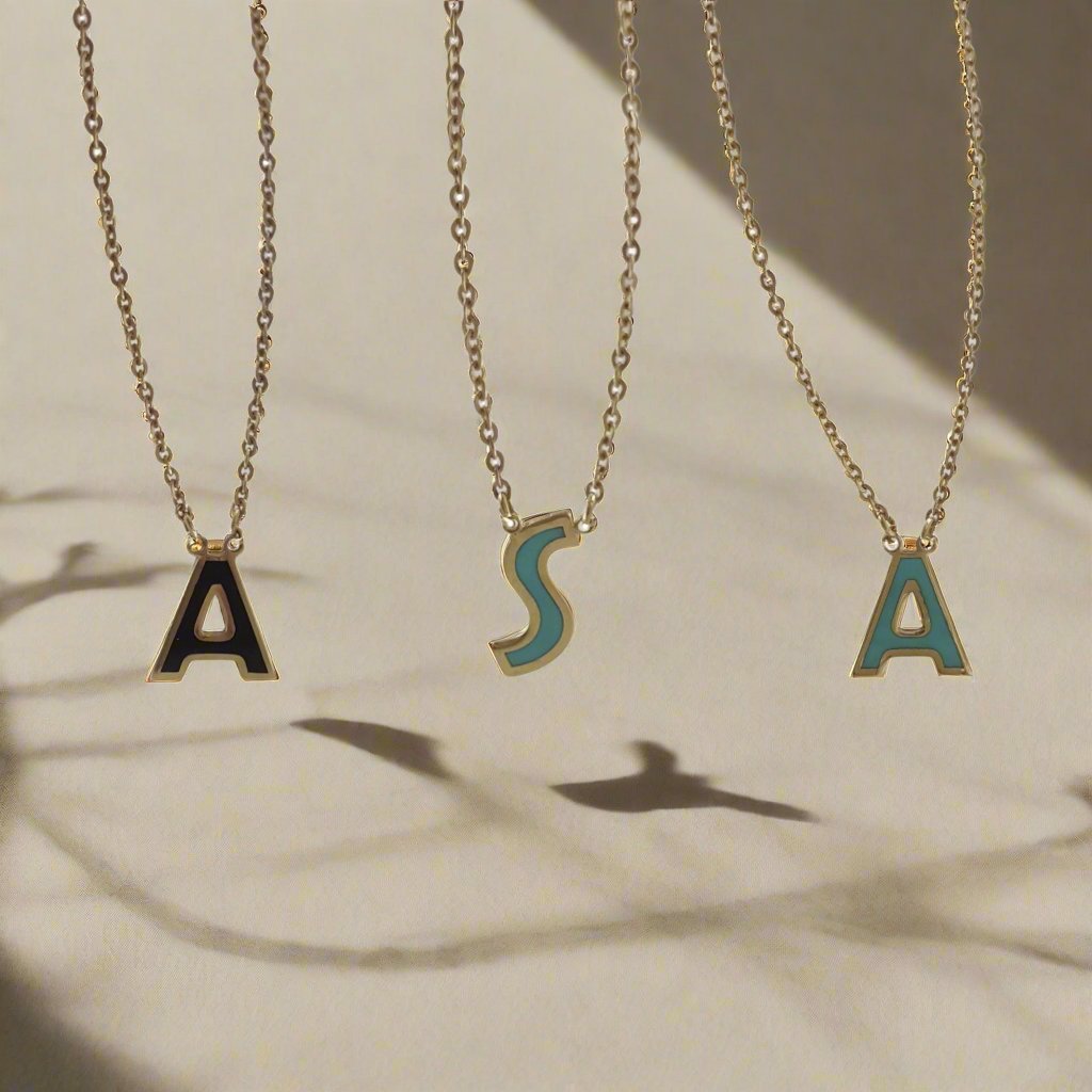 Initial Necklace, Personalized Jewelry ,Gifts for Her, Enamel Necklace 18k Gold Over Bronze