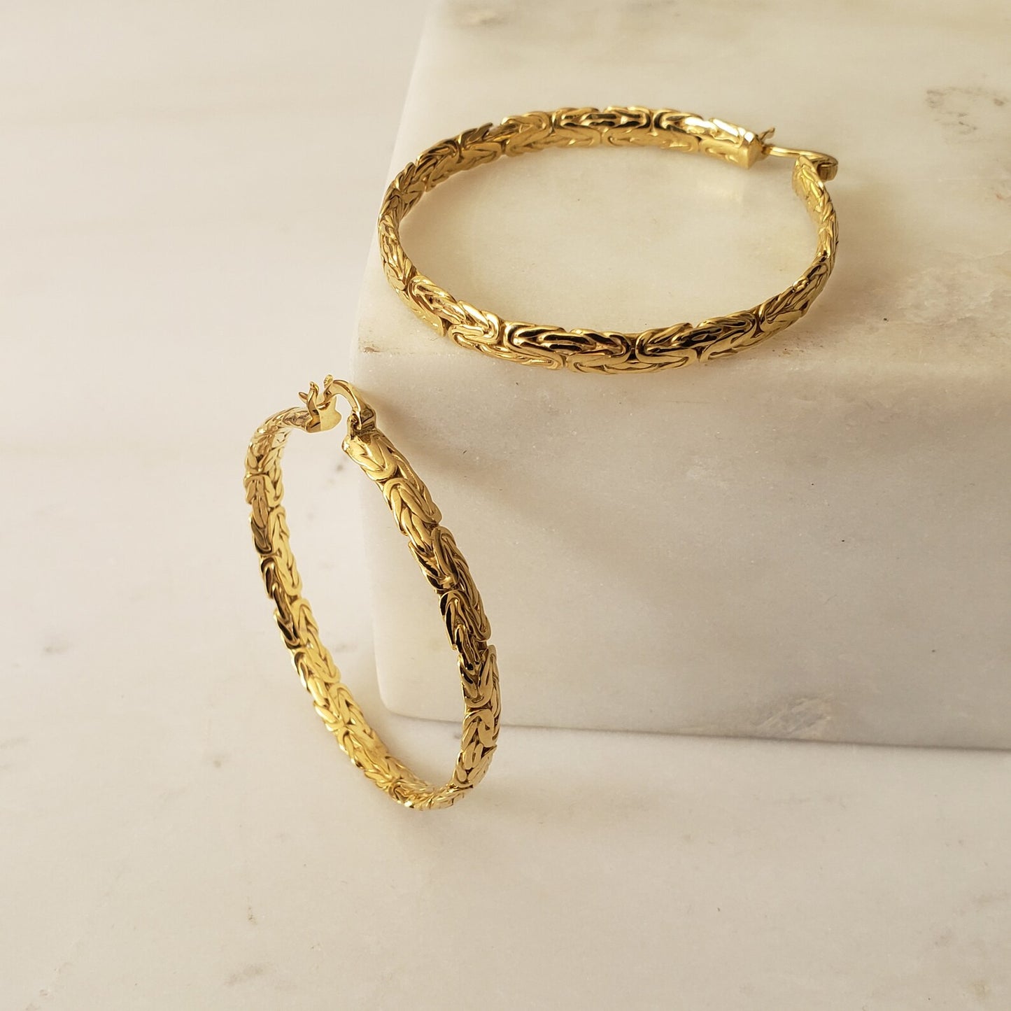 Byzantine Link Hoop Earrings with Timeless Texture
