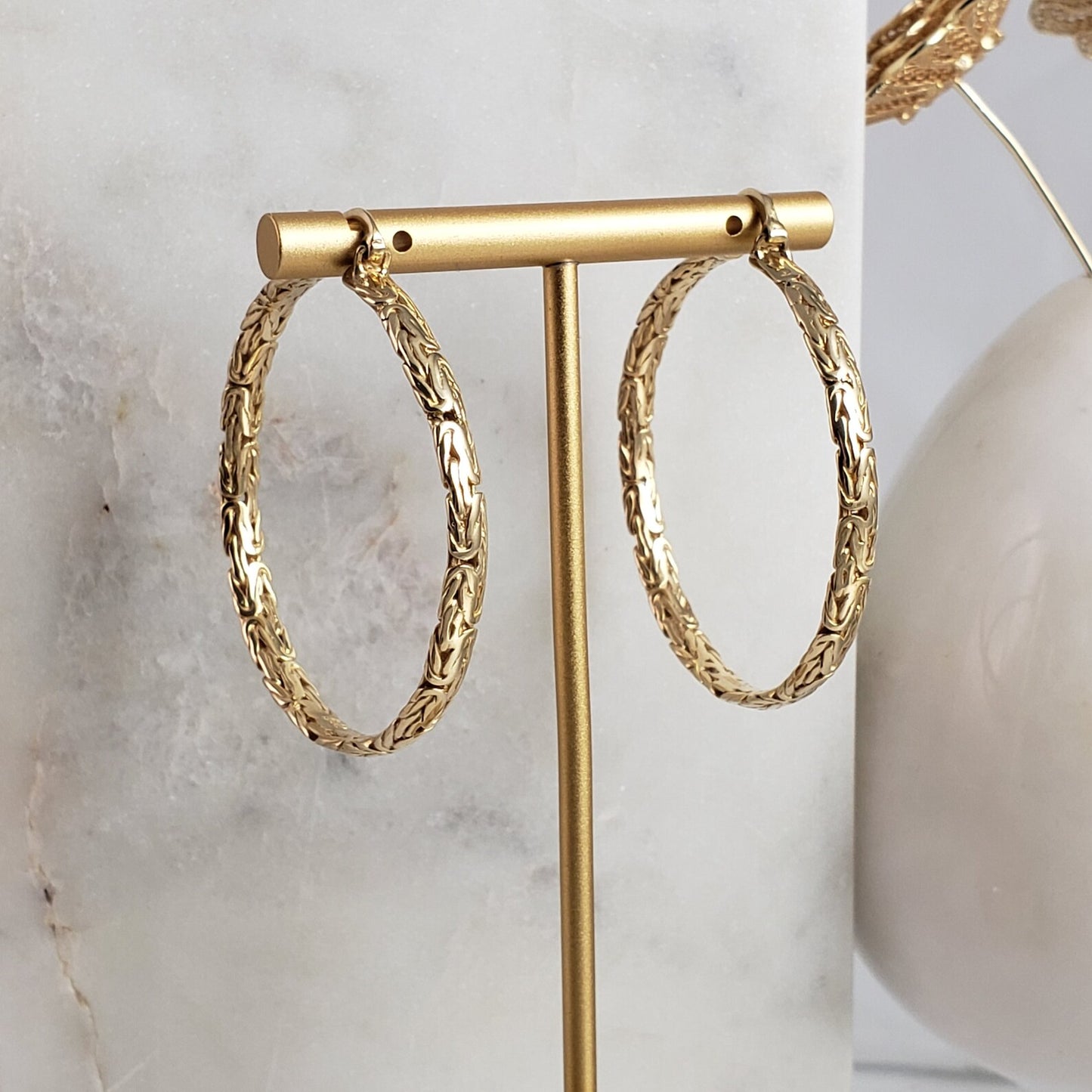 Byzantine Link Hoop Earrings with Timeless Texture