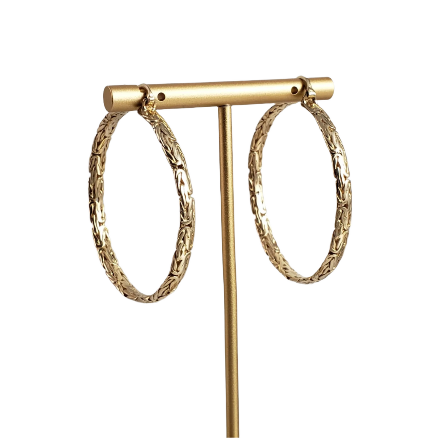 Byzantine Link Hoop Earrings with Timeless Texture