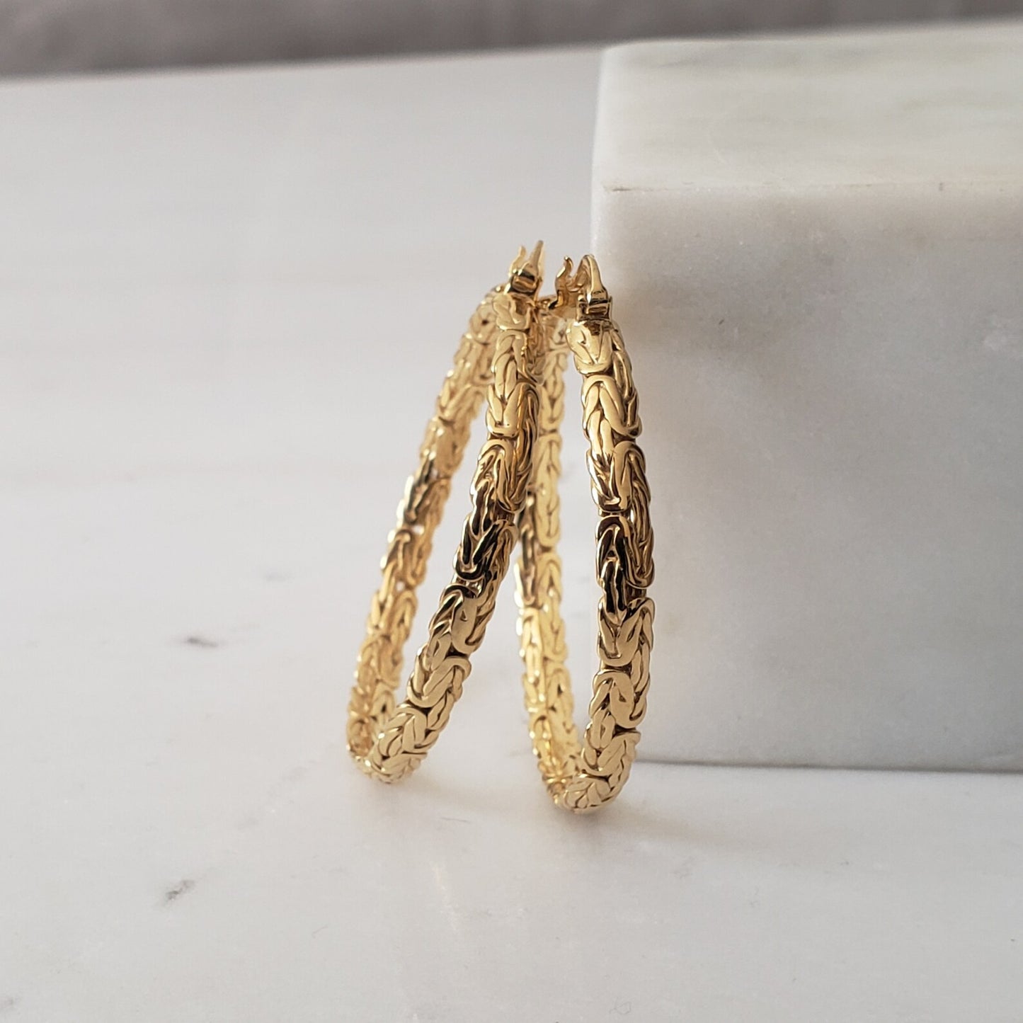 Byzantine Link Hoop Earrings with Timeless Texture