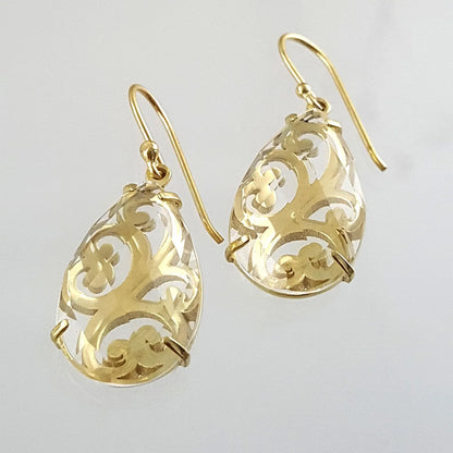 Crystal Quartz Teardrop Earrings – Handcrafted Openwork Design