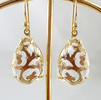 Crystal Quartz Teardrop Earrings – Handcrafted Openwork Design