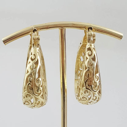 Made to Order Glamorous Scrollwork 14K Real Solid Gold Filigree Hoops - 25mm / 1 in. diameter - TurkishBling