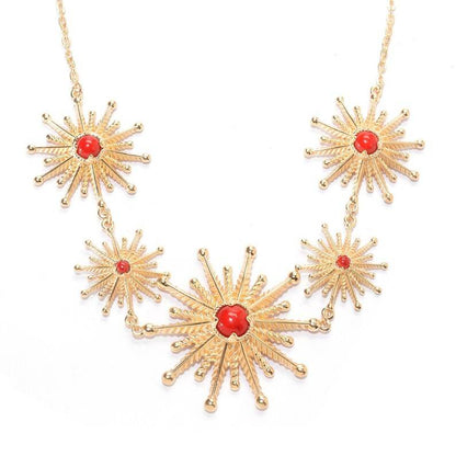 Starburst Statement Necklace with Turquoise and Coral - TurkishBling