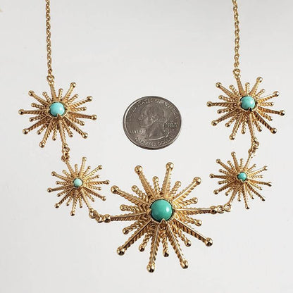 Starburst Statement Necklace with Turquoise and Coral - TurkishBling