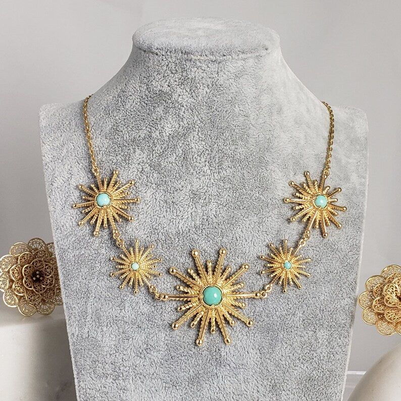 Starburst Statement Necklace with Turquoise and Coral