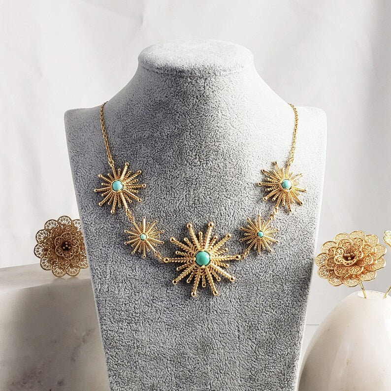 Starburst Statement Necklace with Turquoise and Coral