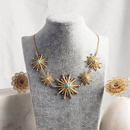 Starburst Statement Necklace with Turquoise and Coral - TurkishBling