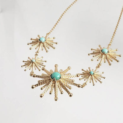 Starburst Statement Necklace with Turquoise and Coral - TurkishBling