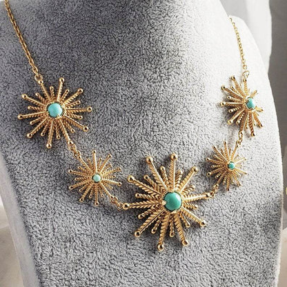 Starburst Statement Necklace with Turquoise and Coral - TurkishBling