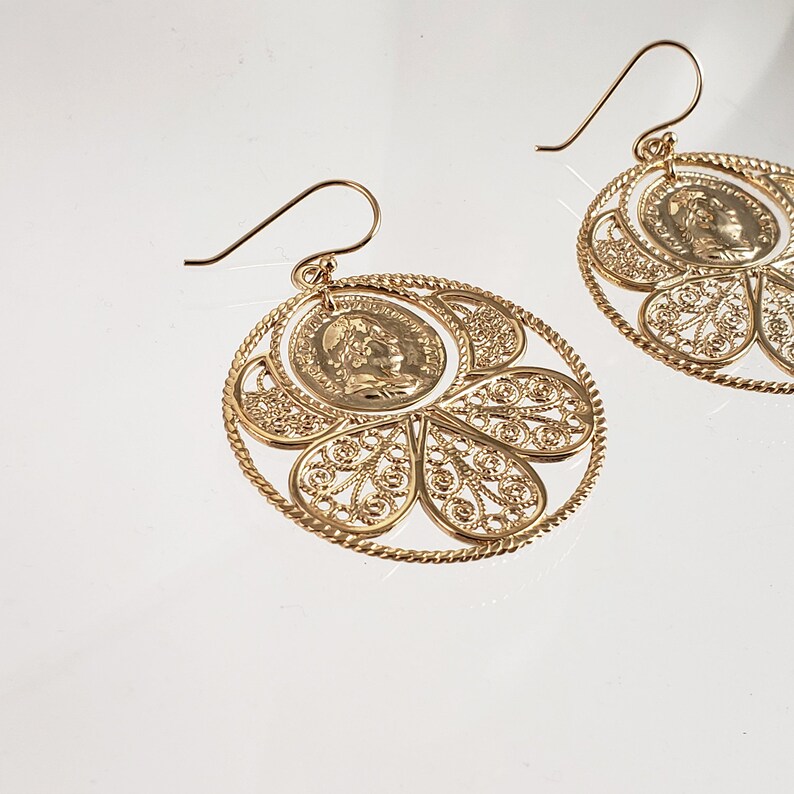 Roman Coin Filigree Statement Earrings