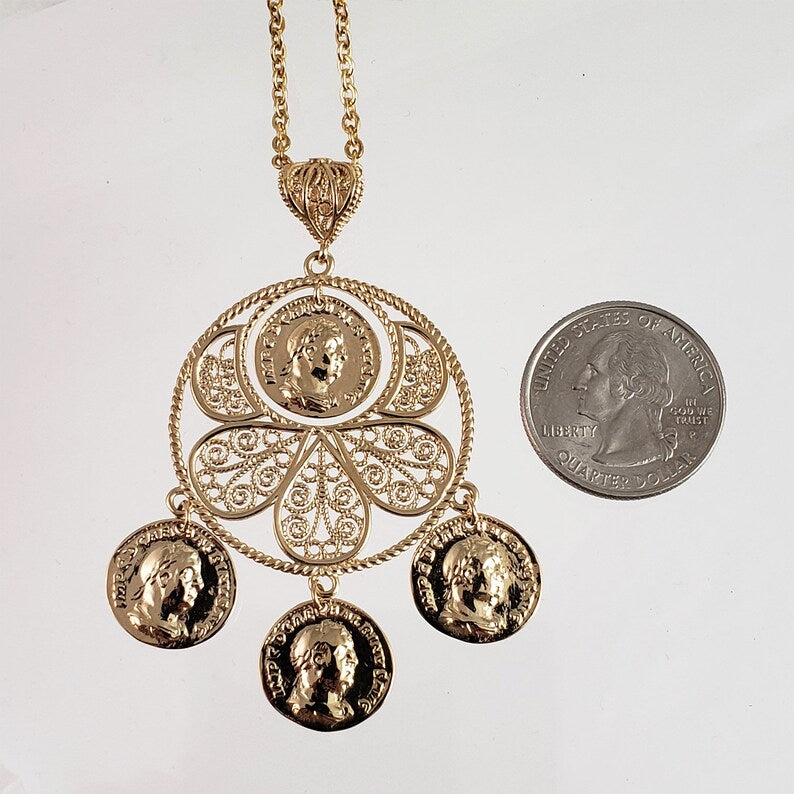 Roman Coin Filigree Pendant with 30" chain