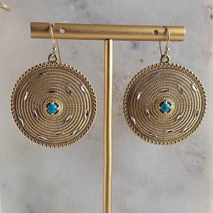 Shield Wickerwork Turquoise Earrings - TurkishBling