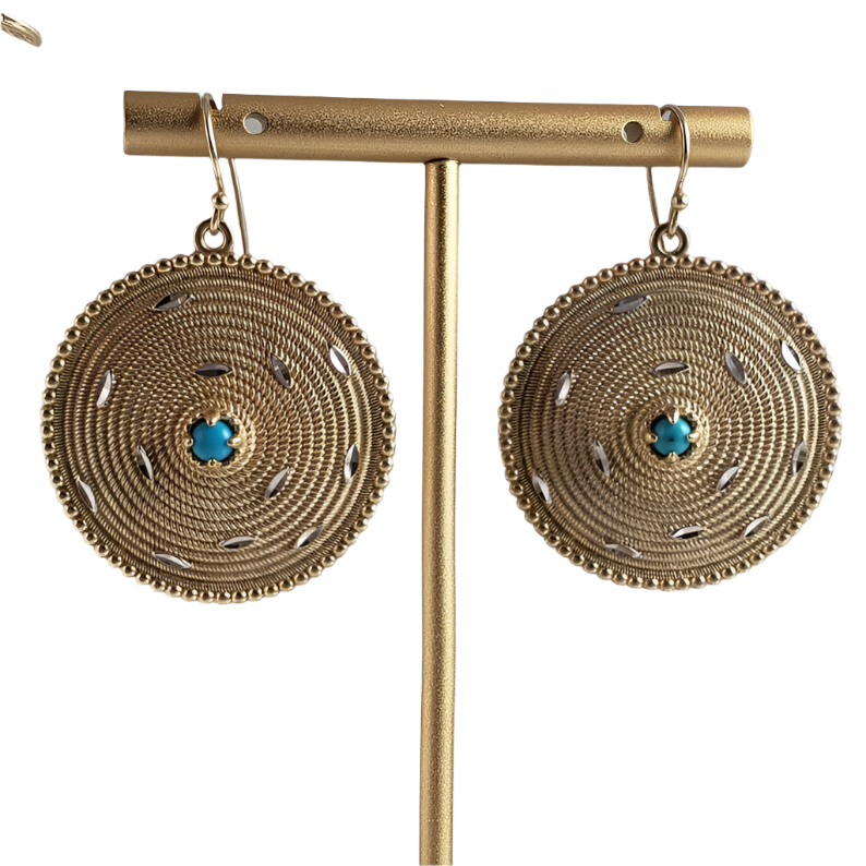 Shield Wickerwork Turquoise Earrings
