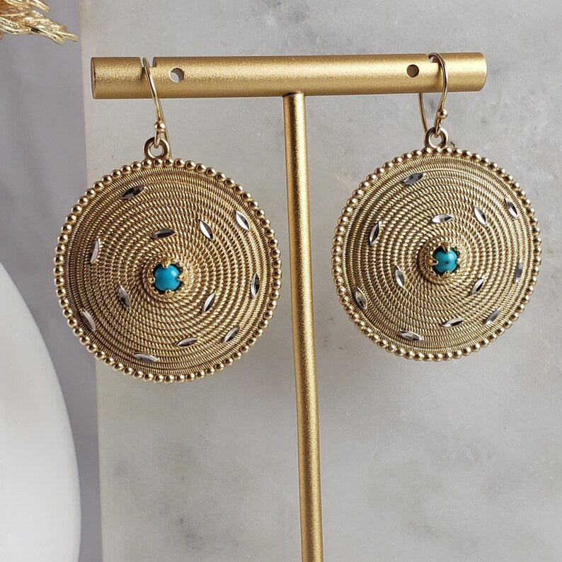 Shield Wickerwork Turquoise Earrings