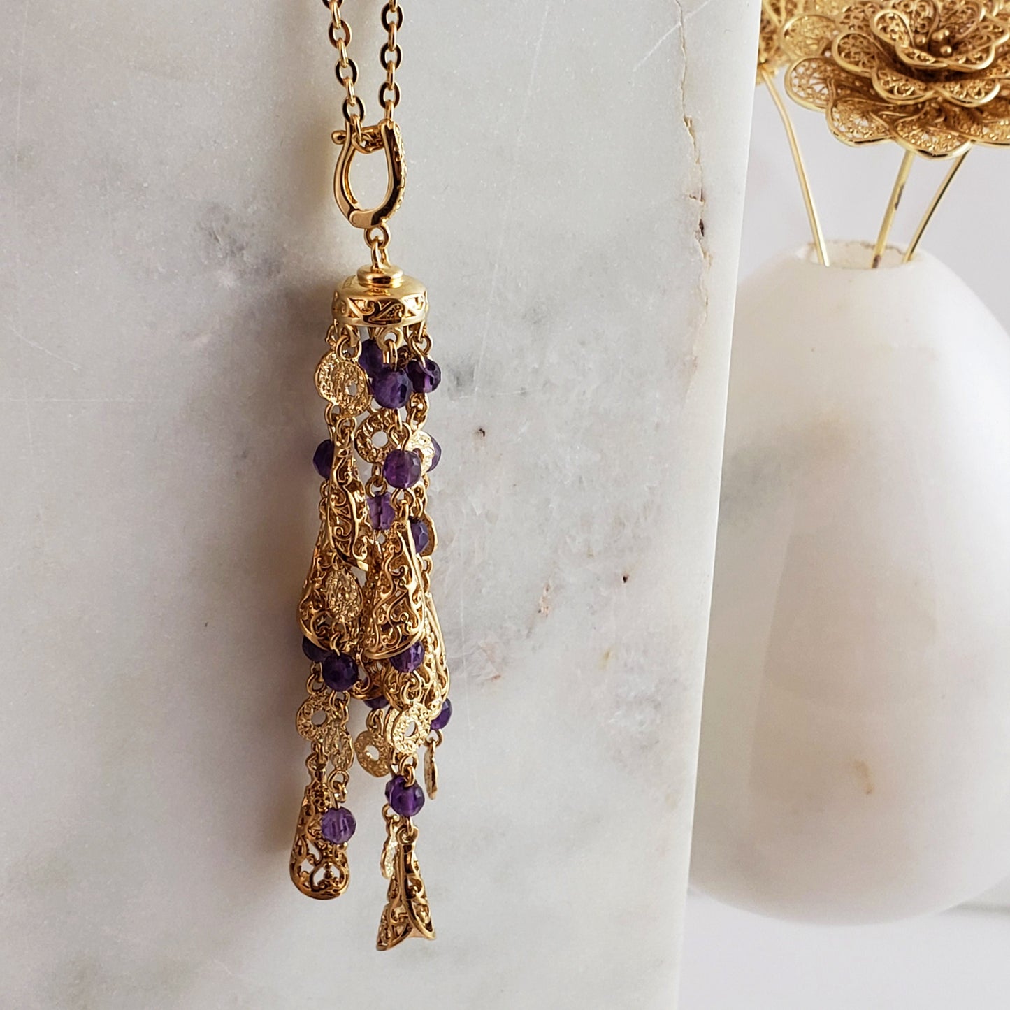 Genuine gemstone tassel enhancer pendant