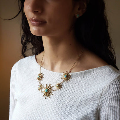 Starburst Statement Necklace with Turquoise and Coral - TurkishBling