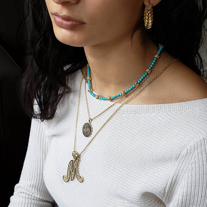 Filigree Bold Initial Pendant with Chain - TurkishBling