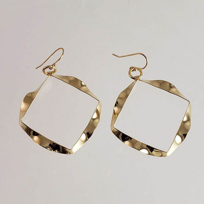 Wavy Square Drop Earrings – Bold Open Frame Look - TurkishBling