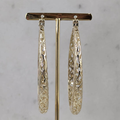 Made to Order Glamorous Scrollwork 14K 18k Real Solid Gold Filigree Hoops - 52mm (2 inches) Inner Diameter - TurkishBling
