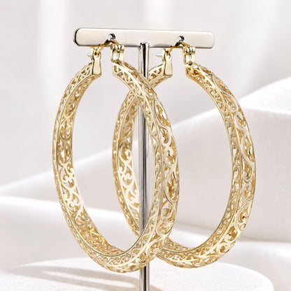 Made to Order Glamorous Scrollwork 14K 18k Real Solid Gold Filigree Hoops - 52mm (2 inches) Inner Diameter