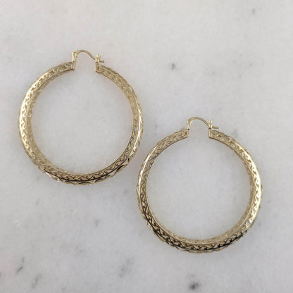 Made to Order Glamorous Scrollwork 14K 18k Real Solid Gold Filigree Hoops - 52mm (2 inches) Inner Diameter - TurkishBling