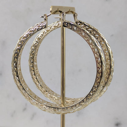 Made to Order Glamorous Scrollwork 14K 18k Real Solid Gold Filigree Hoops - 52mm (2 inches) Inner Diameter - TurkishBling