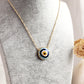 Gold over Silver Hand Painted Ceramic One of a Kind Evil Eye Necklace 18+2