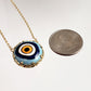 Gold over Silver Hand Painted Ceramic One of a Kind Evil Eye Necklace 18+2